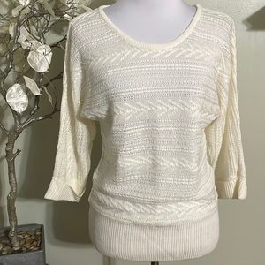 New York & Company Cream Scoop Neck Open-Knit Sweater